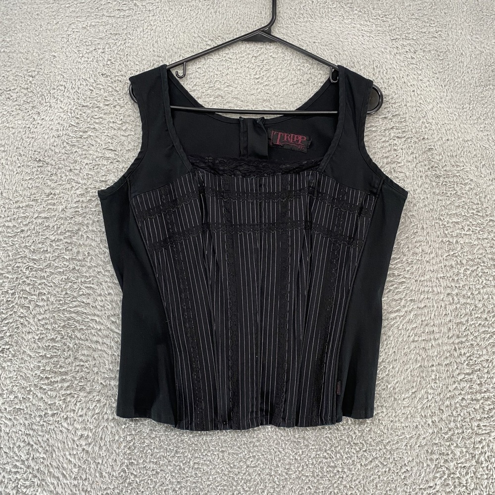 Tripp NYC Corset Top Womens‎ 2XL Vintage Pinstripe Goth Punk Y2K Lace Grunge